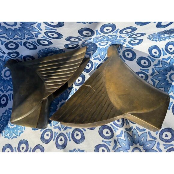 Art Deco Set 2 Vintage pair Dolby Cashier Brass Bird Bookends Korea Heavy - Picture 11 of 14